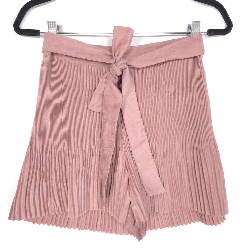 ZARA Dusty Pink Pleated Size LARGE Short‎ Tie Belt Waist High Rise Women's